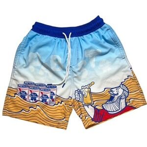 Pabst Blue Ribbon Beer Mens Sz M Board Short Swim Trunks  Lined Mesh Party-1280